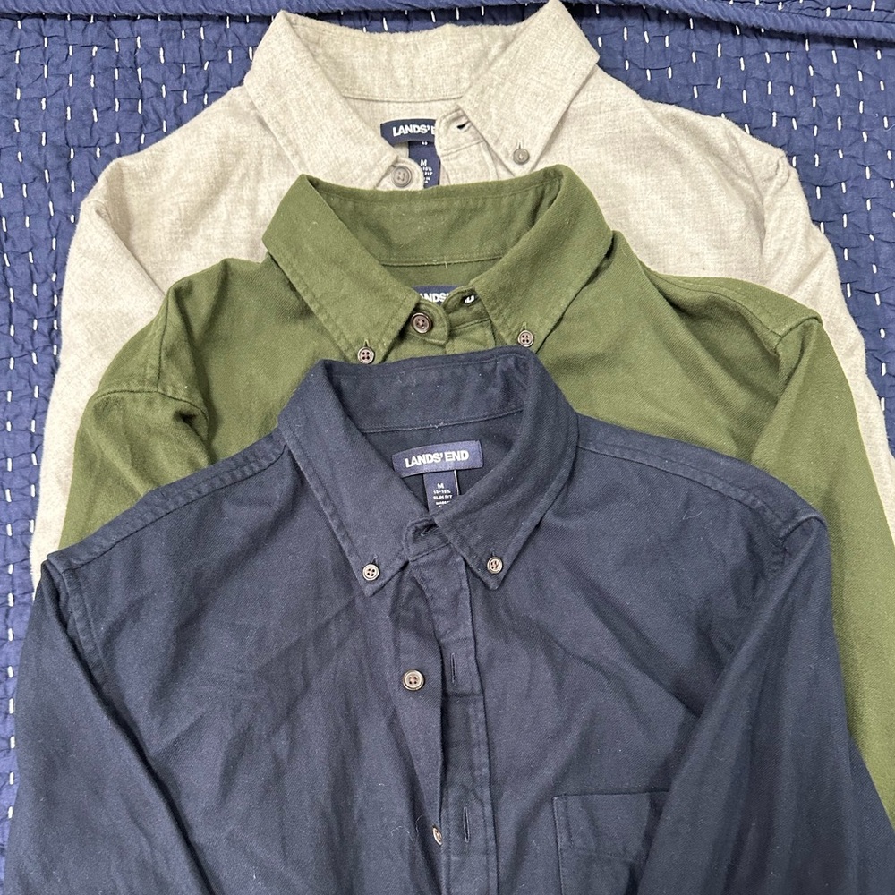 Lands' End Men's Shirts - Grey, Green, Navy